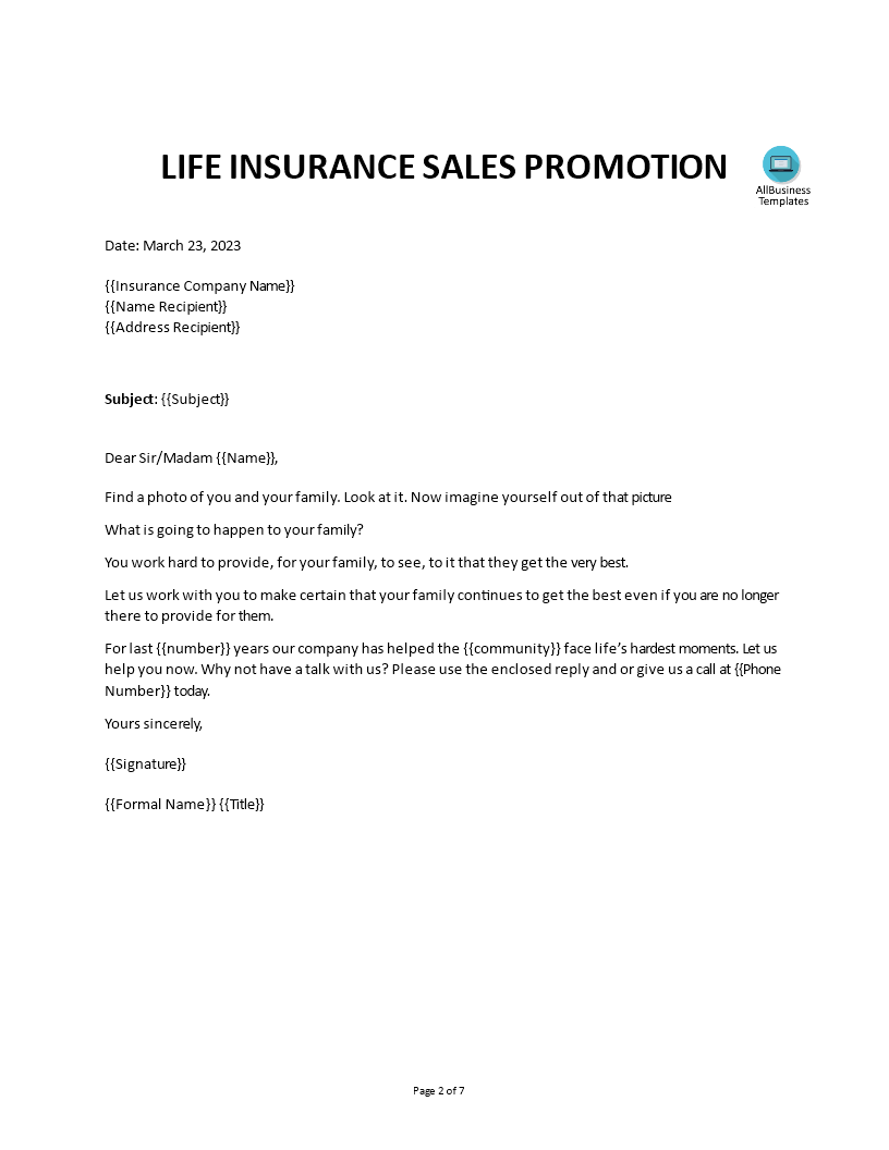 insurance sales letter template