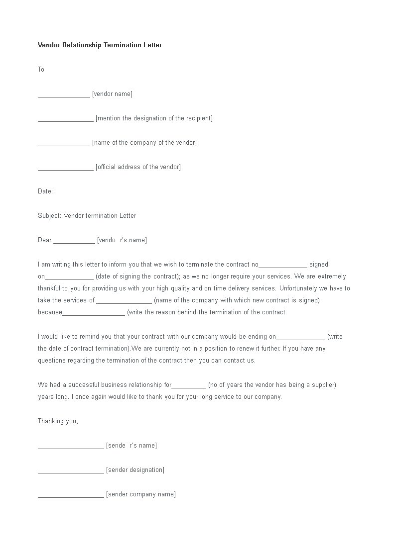 vendor relationship termination letter template