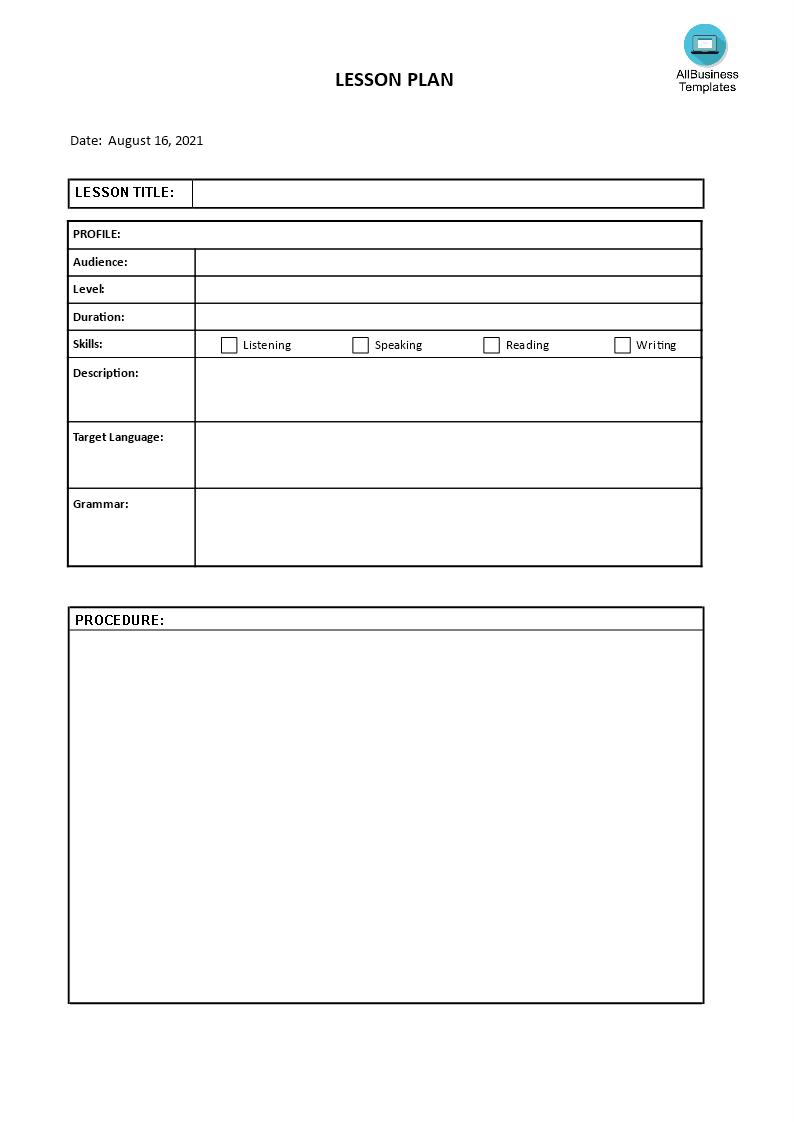 Simple Lesson Plan Template 模板