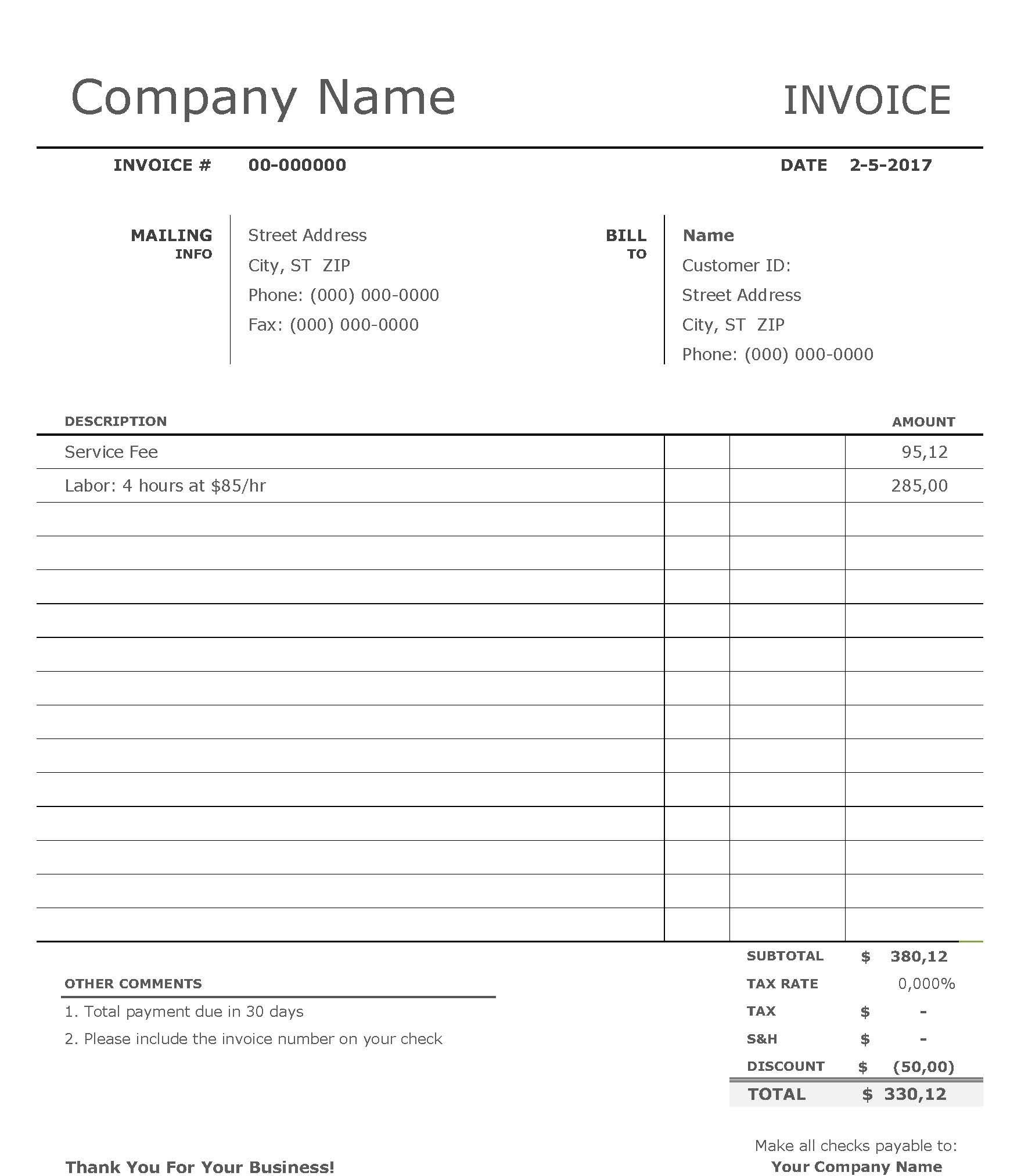basic invoice template voorbeeld afbeelding 