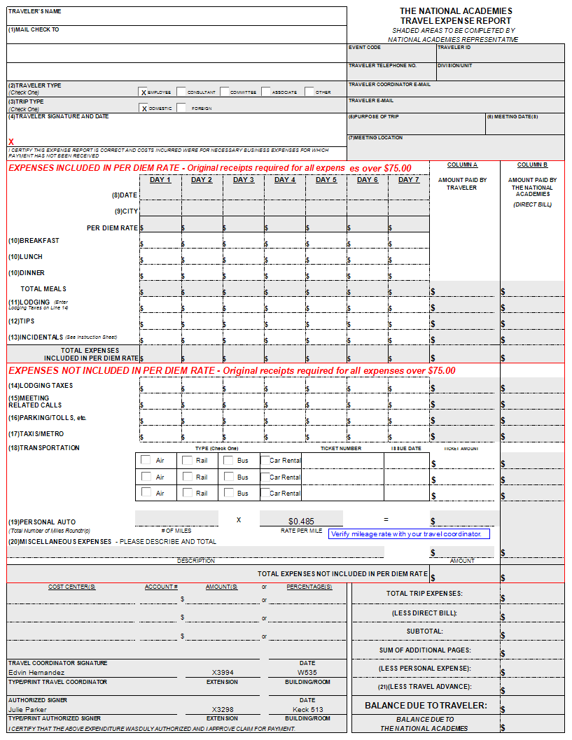 travel expense report template edit template