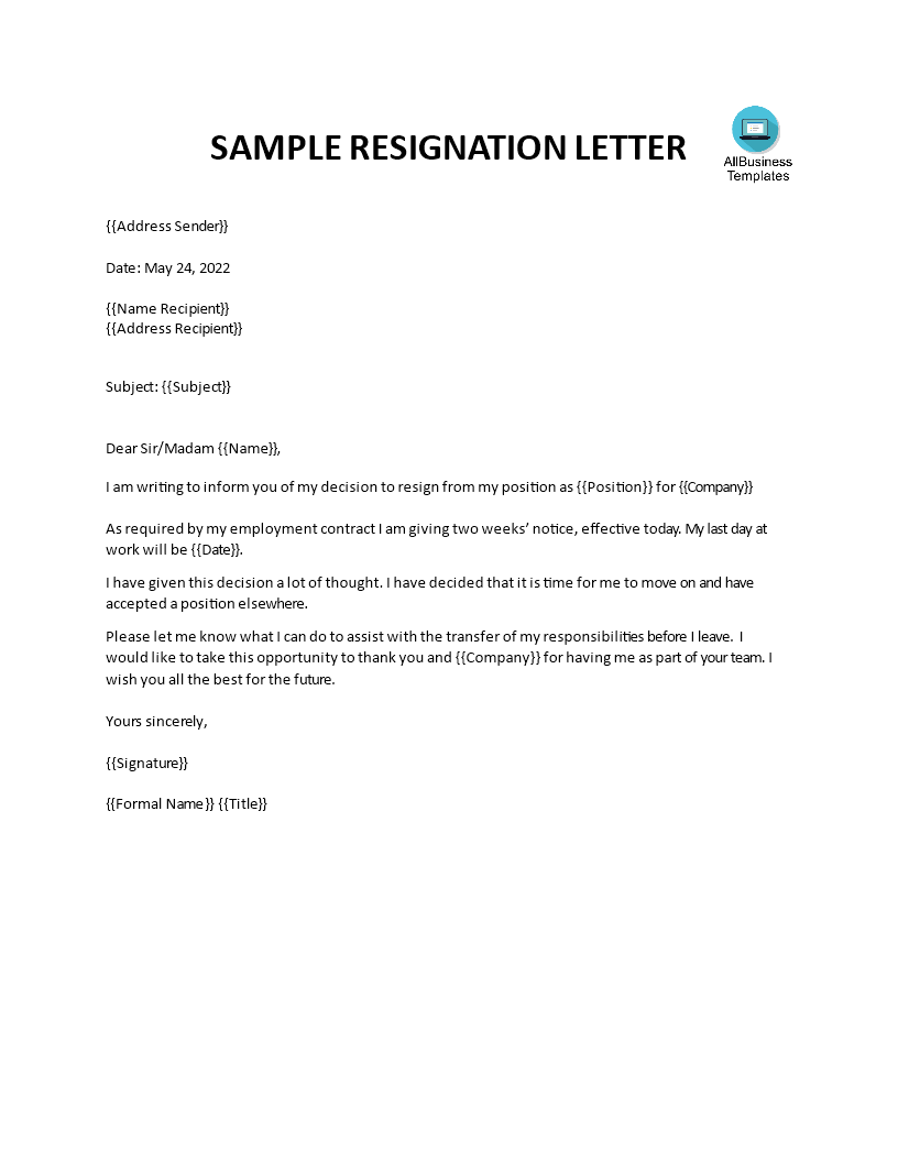 work notice letter template voorbeeld afbeelding 