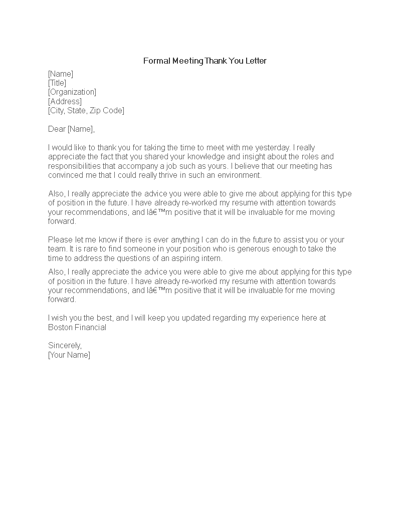 Formal Meeting Thank You Letter template main image