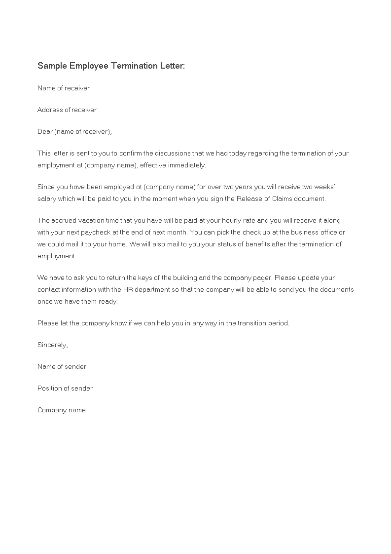 Employee Letter Of Termination main image
