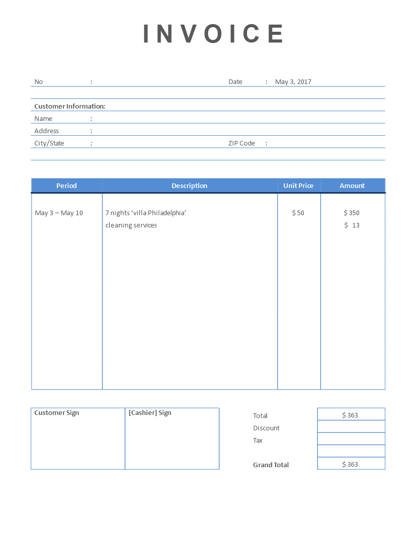 rental invoice short stay property template