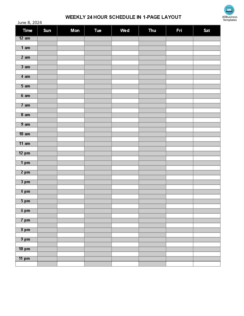 Weekly 24 Hour Schedule main image