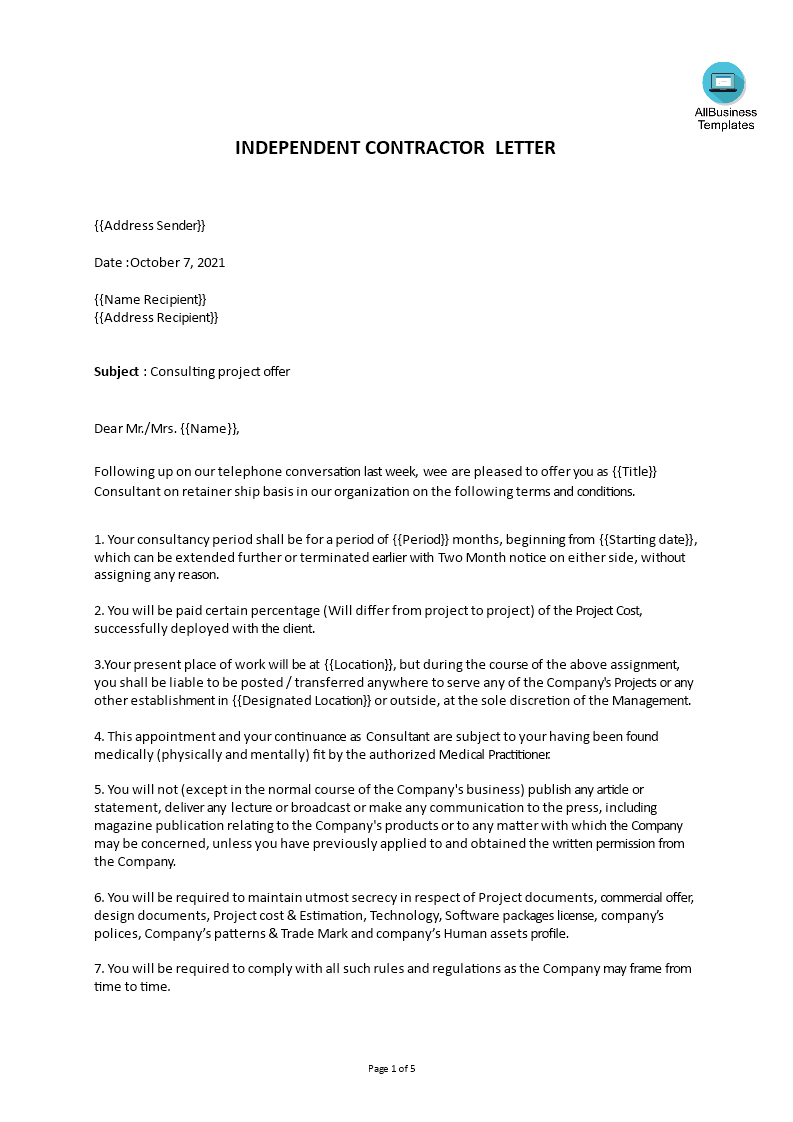 independent consultant offer letter Hauptschablonenbild
