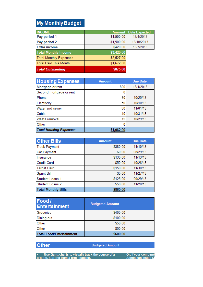 Simple Household Budget template main image