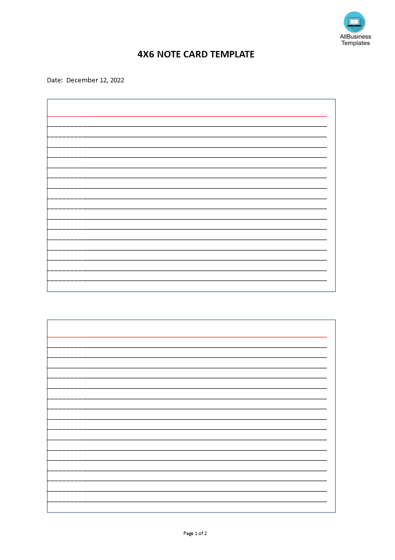 4x6 Note card template 模板