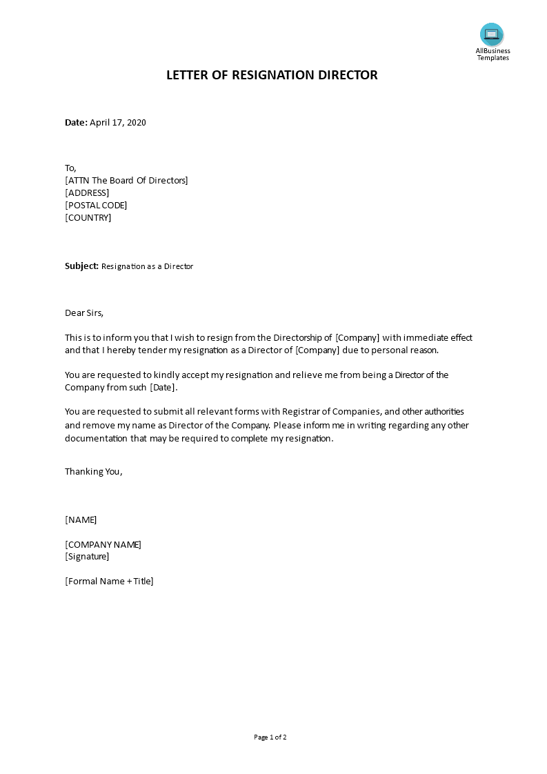 Immediate Resignation Letter Due To Personal Reasons main image