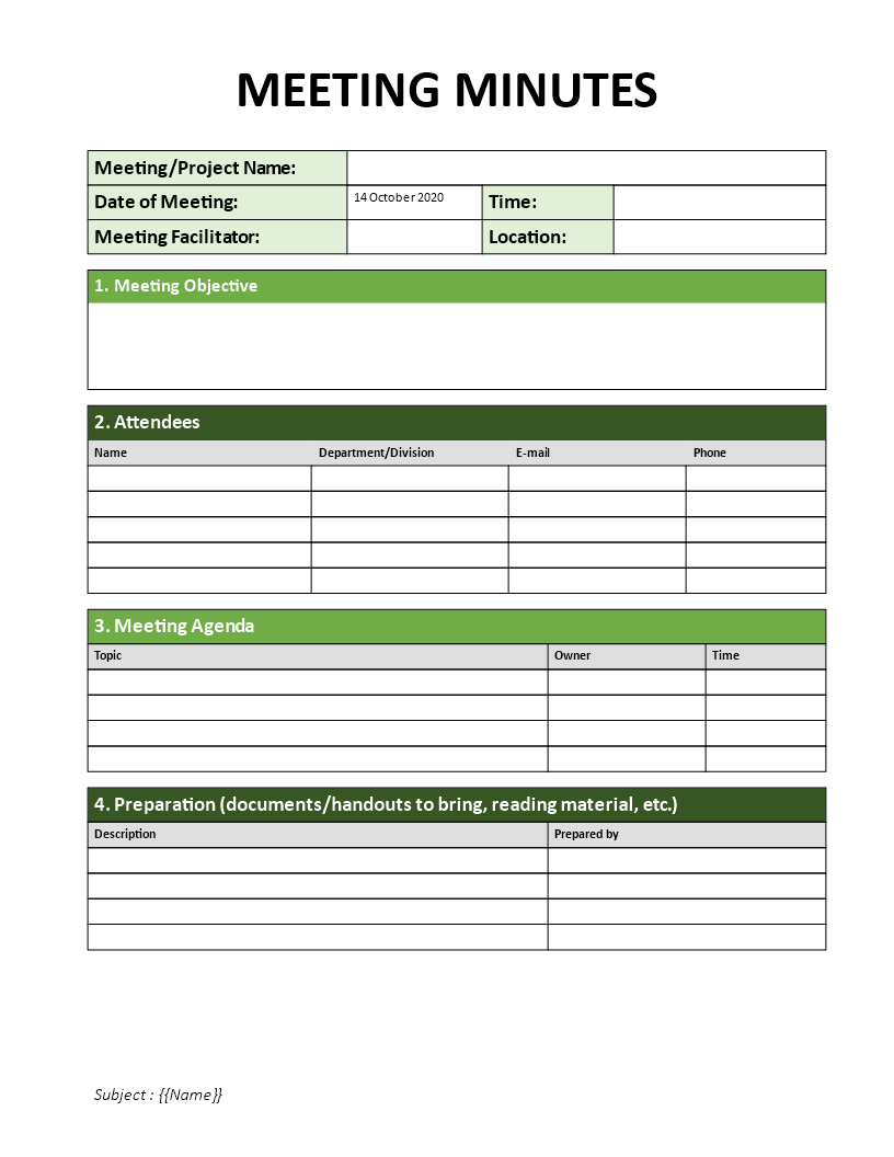 minutes of meeting example template