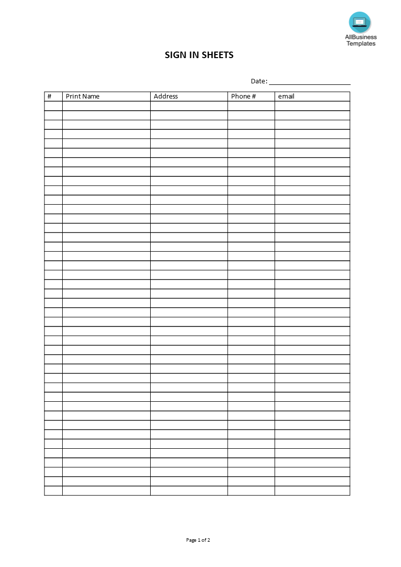 sign in sheets template