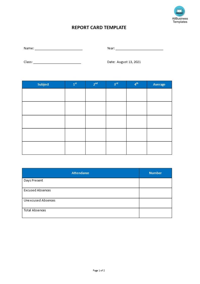 report card template template