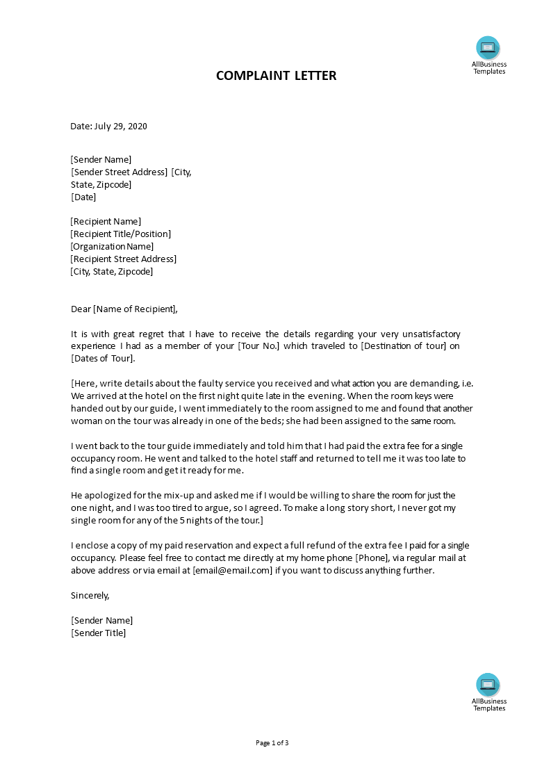 reklamo ng faulty service letter template template