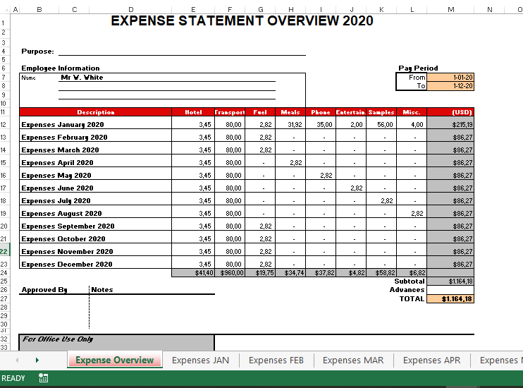 monthly expense template template
