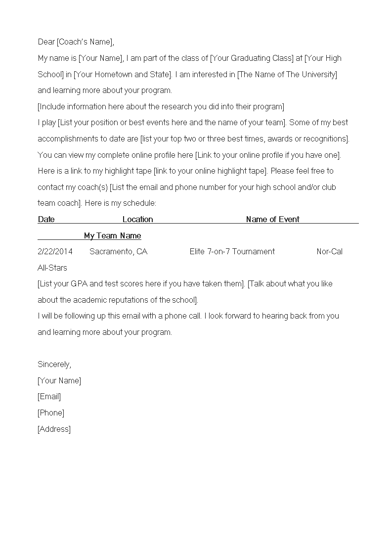 recruiting email to coaches template