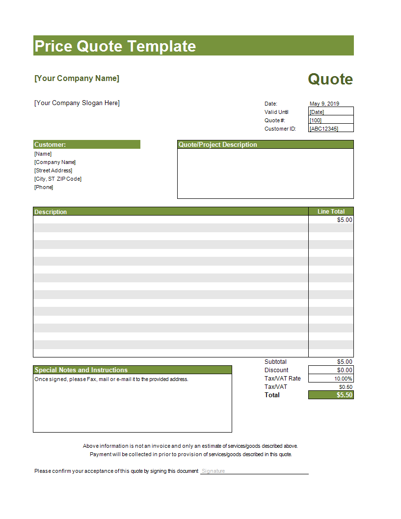 Quote Template Excel Spreadsheet 模板
