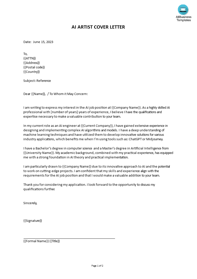 ai cover letter template template