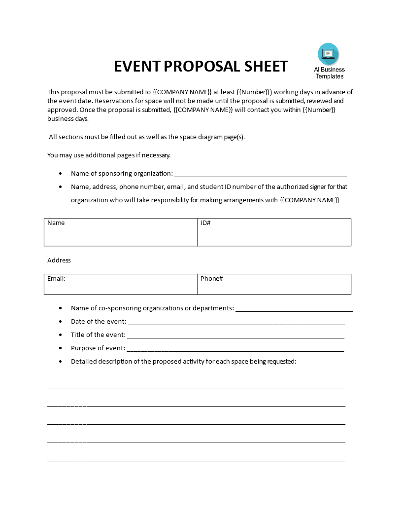 event proposal sheet modèles