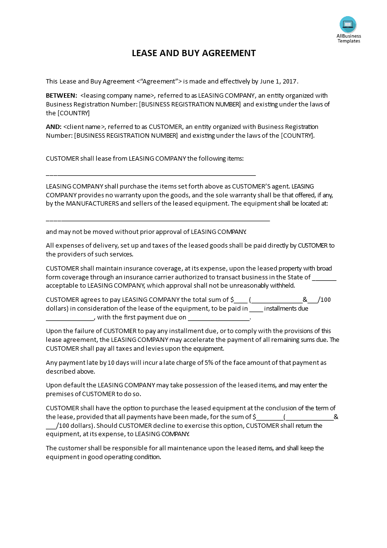 lease and buy agreement template