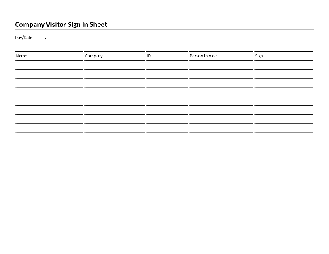 company visitor sign in sheet template modèles