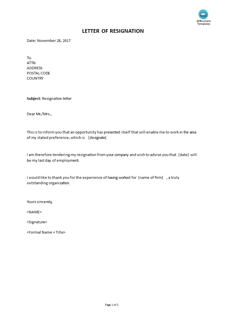 Letter Of Resignation main image
