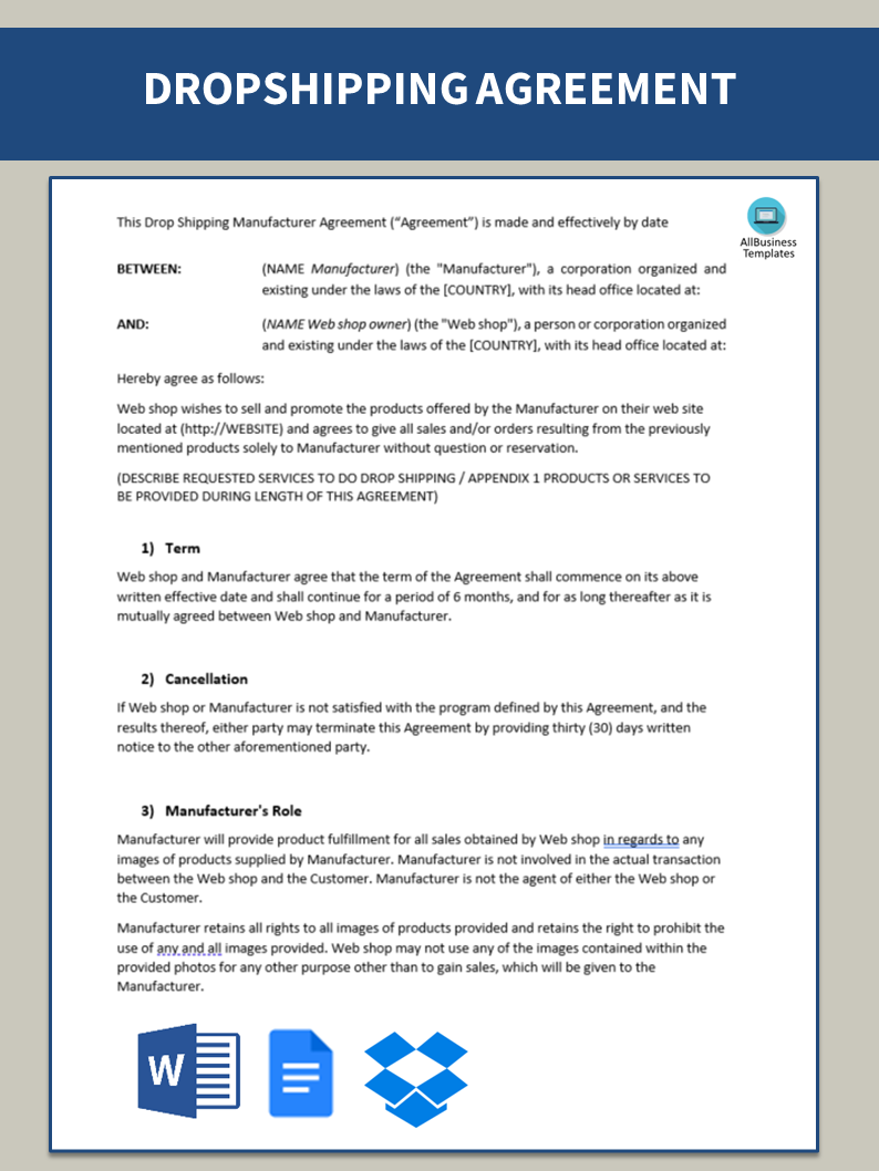 dropshipping manufacturer agreement template