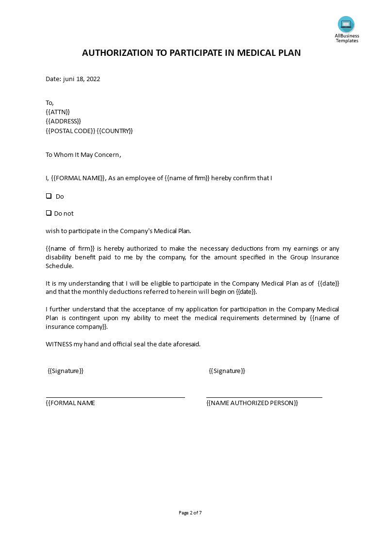 medical authorization letter template template