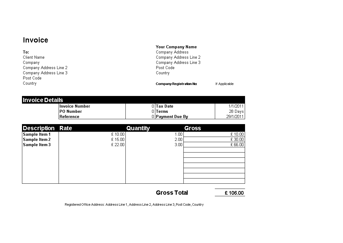 Sample Excel Invoice 模板
