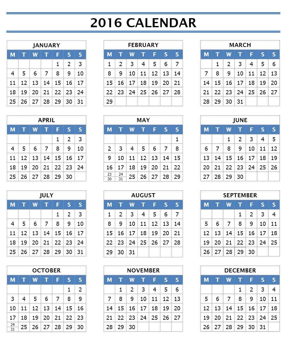 Annual Calendar Portrait in Excel 模板