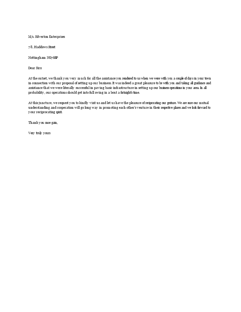 Business Thank You Letter To Another Company For Assistance main image