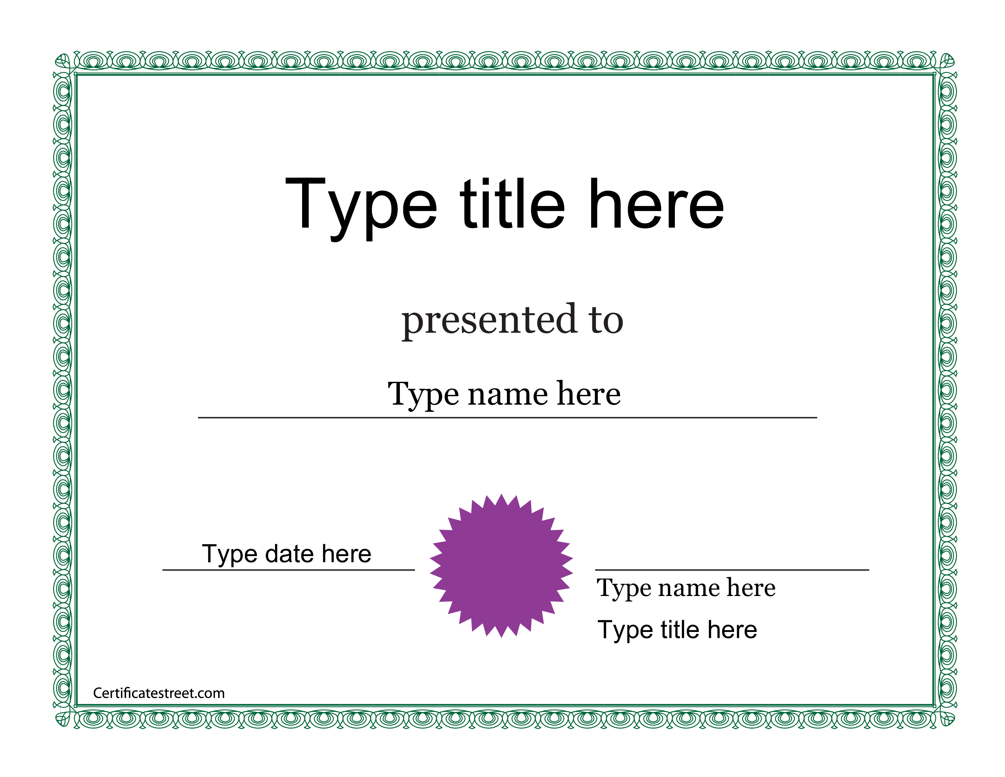 personal certificate sample template