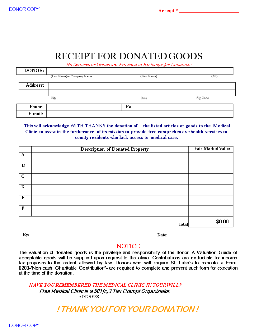 goods donation template