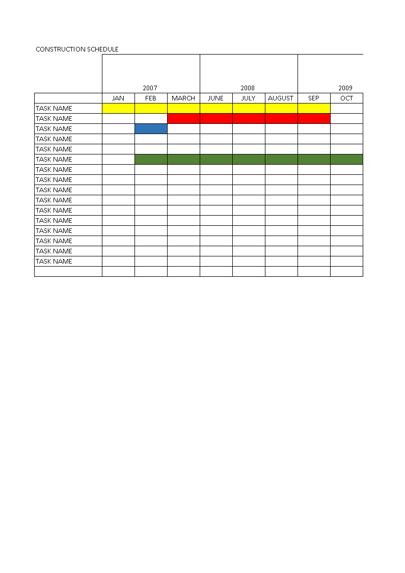 construction schedule spreadsheet in excel modèles