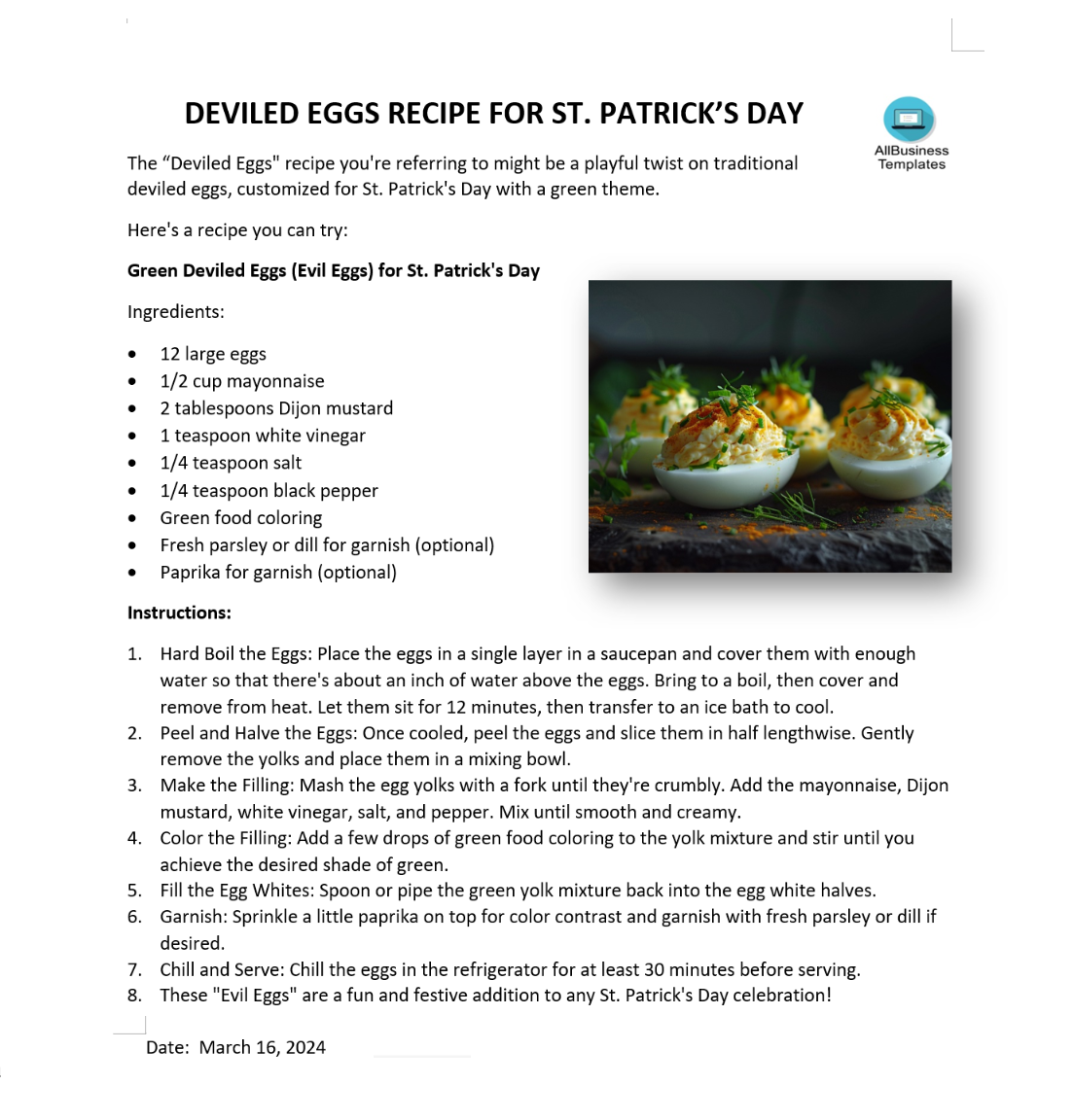 devil eggs recipe for st. patricksday template