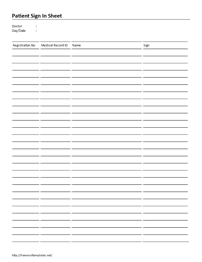 Patient Sign In Sheet   4 Columns main image
