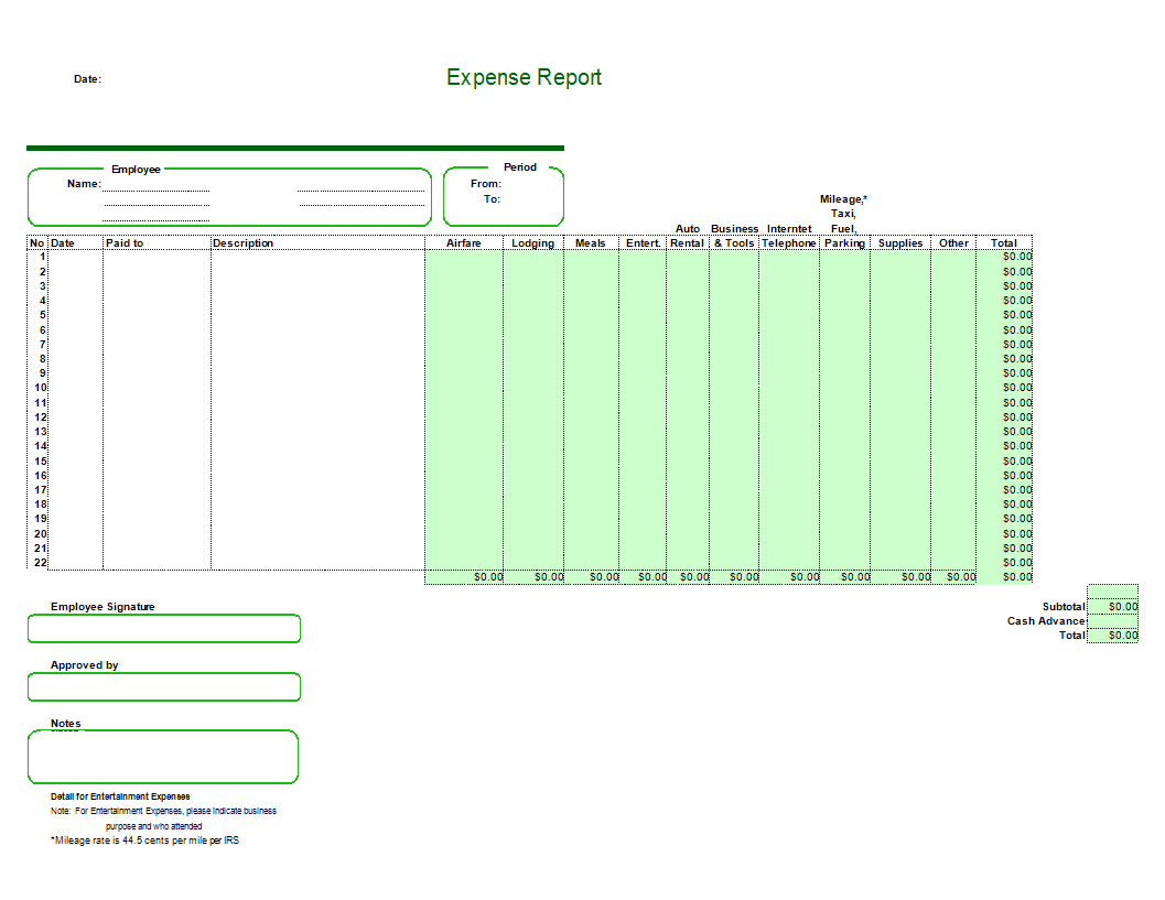 Expense report template Excel worksheet main image
