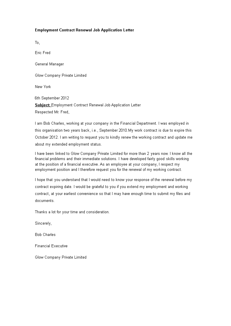 employment contract renewal job application letter template