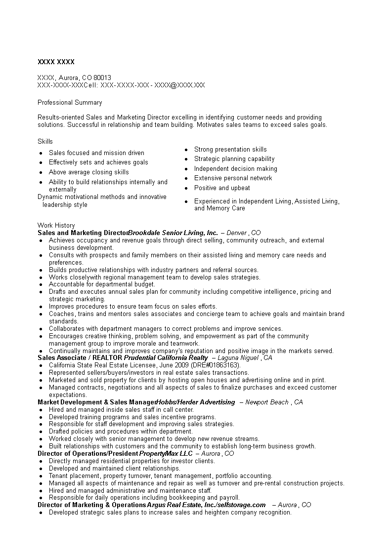 marketing director sales resume template