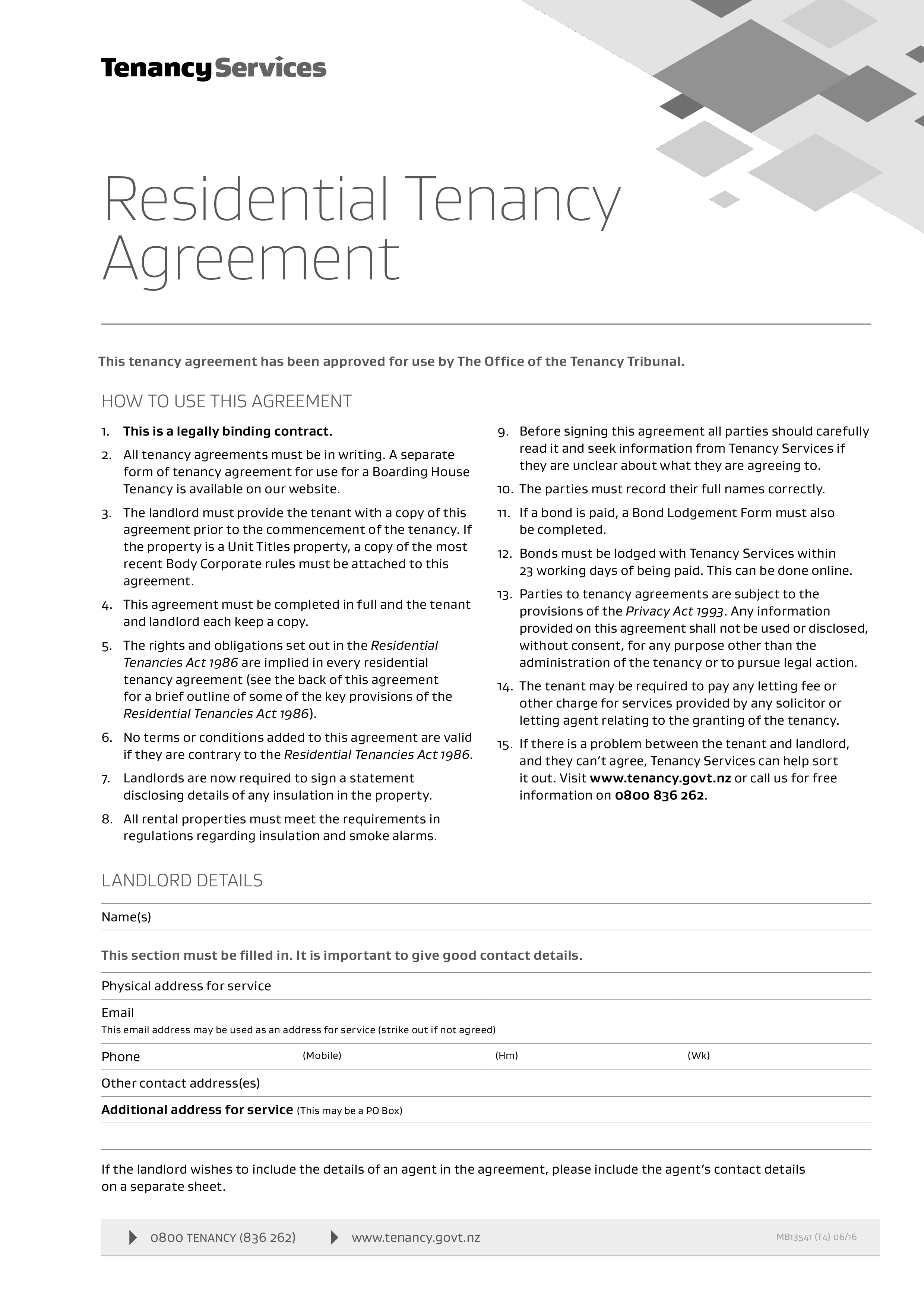 Residential Tenancy Agreement 模板