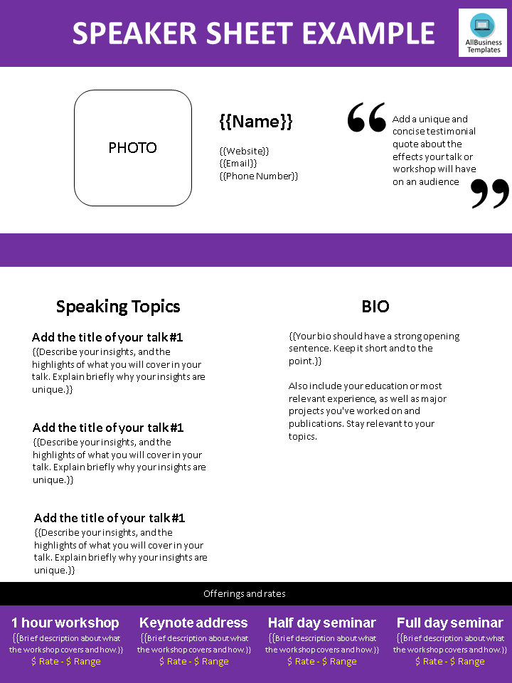 speaker sheet example template