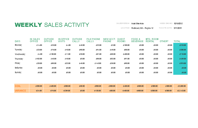 Excel Weekly Sales Tracking 模板