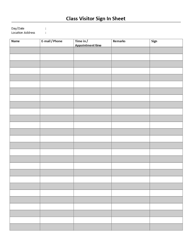 class visitor sign in sheet template