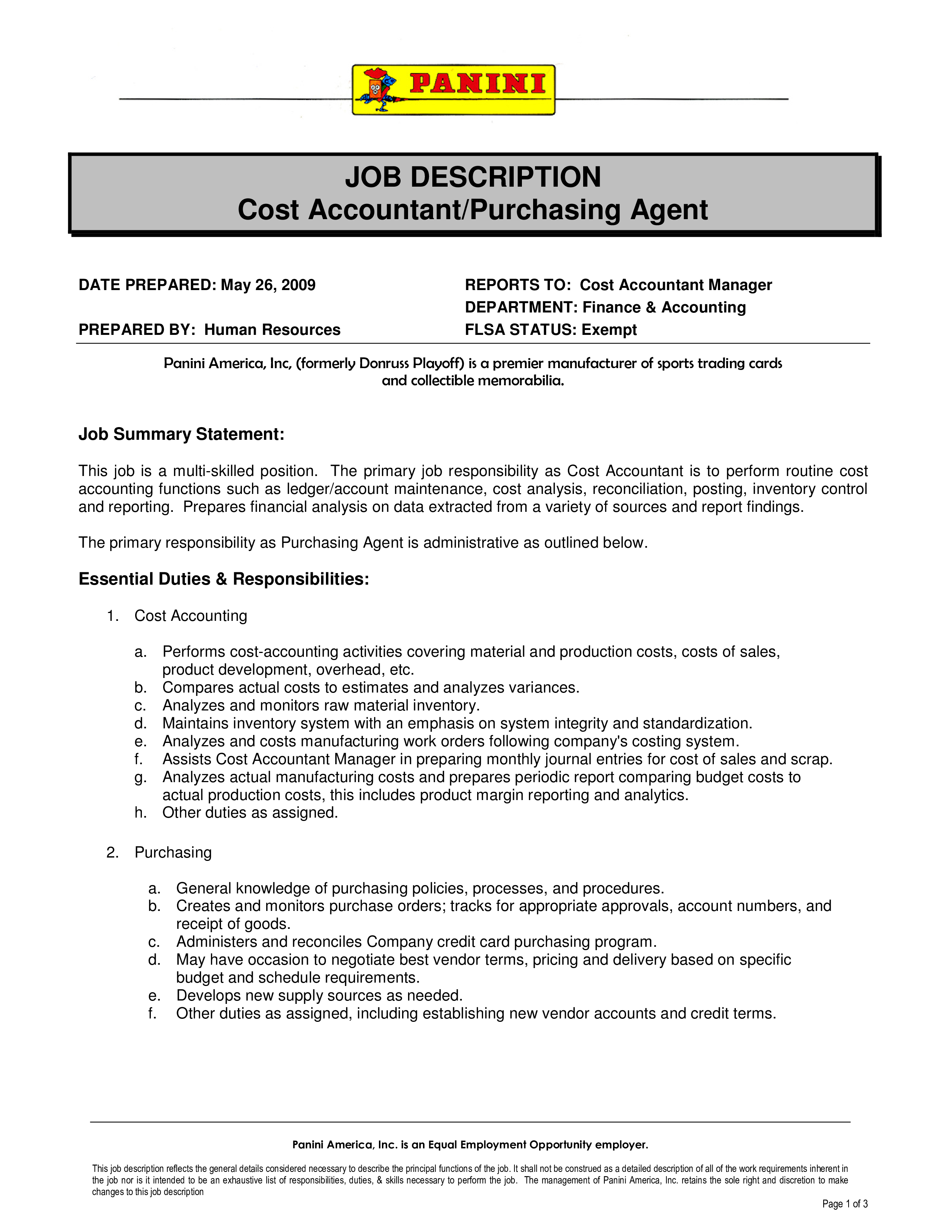 Cash Accountant Purchasing Agent Job Description main image