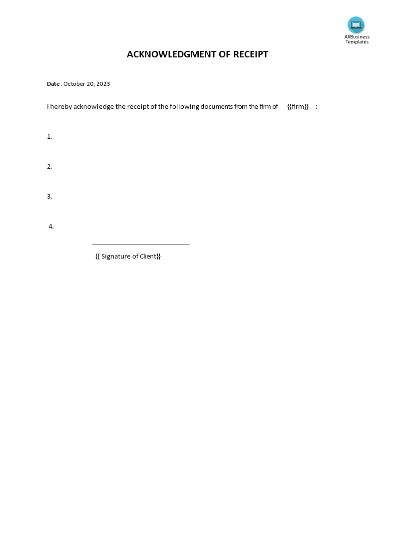 acknowledgment receipt letter template