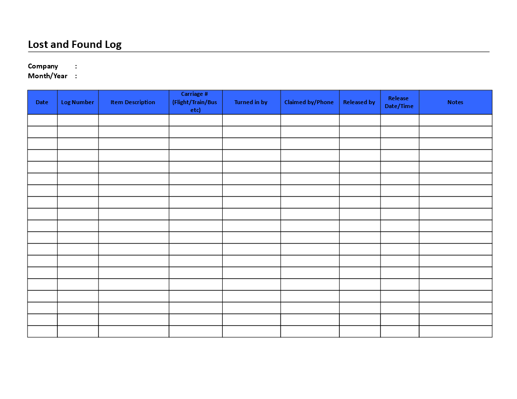 lost and found log template