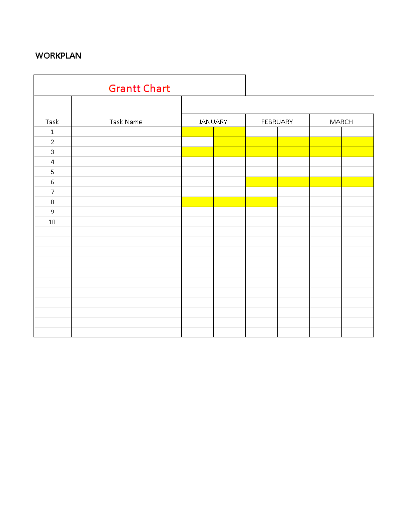Gantt Chart Workplan Template in Excel 模板