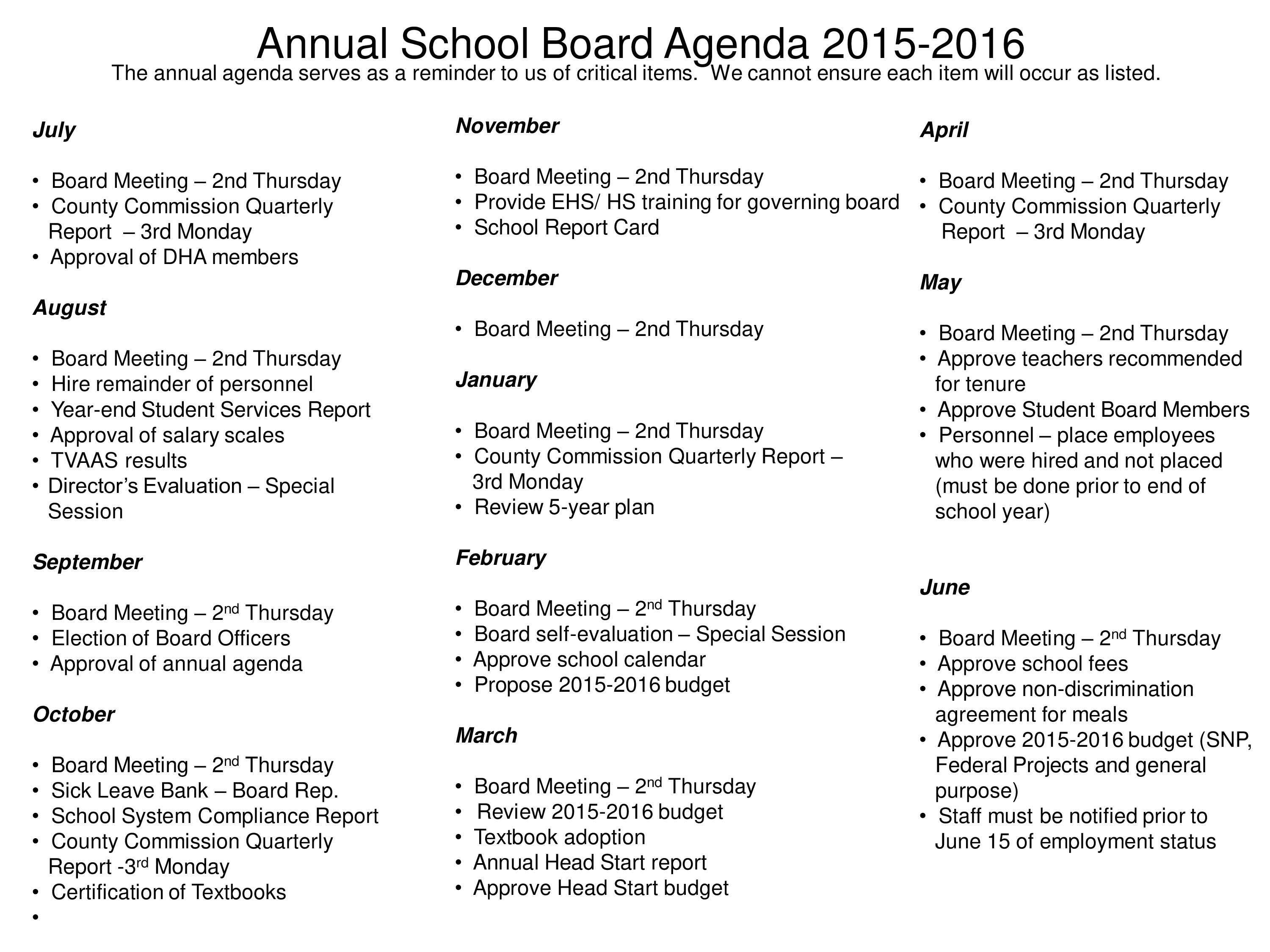 Annual School Board Agenda main image