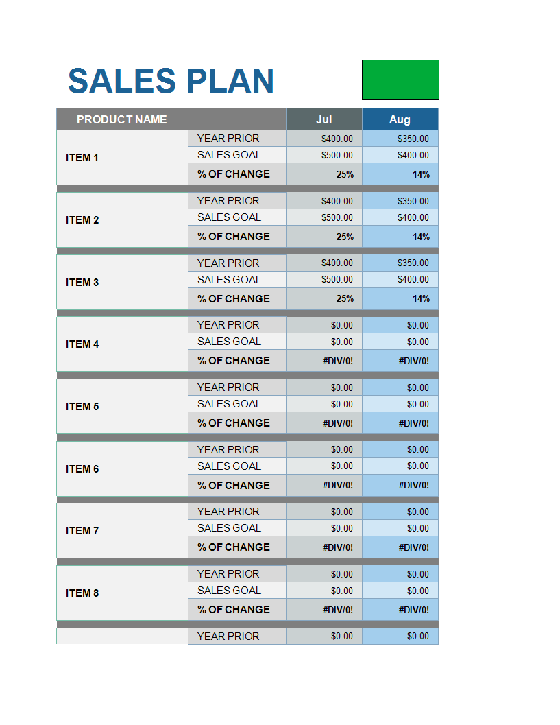 Sales Plan Template Excel spreadsheet 模板