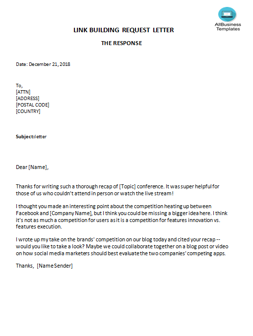 link building letter the response template